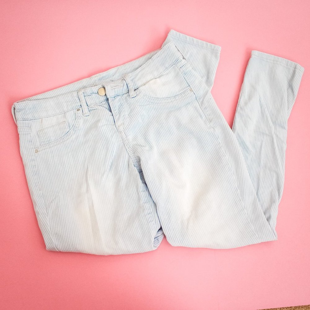 Light Wash Striped Skinny Jeans